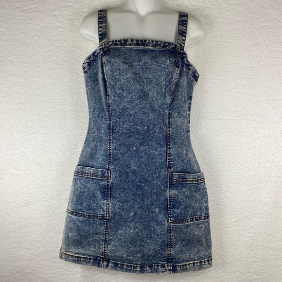 Aeropostale Dresses & Skirts - Aeropostale Acid Wash Denim Pinafore Dress Blue Jean Mini Strappy Size M